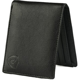                       Keviv Men Casual Black Genuine Leather RFID  Wallet - Mini (10 Card Slots)                                              