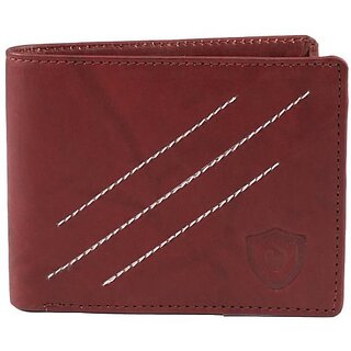                       Keviv Men Casual Red Genuine Leather Wallet - Mini (10 Card Slots)                                              