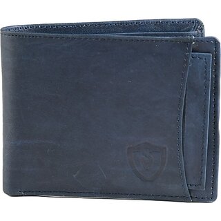                       Keviv Men Casual Blue Genuine Leather RFID  Wallet - Mini (10 Card Slots)                                              