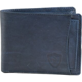                       Keviv Men Casual Blue Genuine Leather RFID  Wallet - Mini (10 Card Slots)                                              