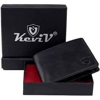                       Keviv Men Casual Black Genuine Leather Wallet - Mini (10 Card Slots)                                              