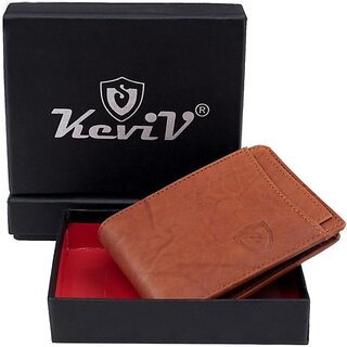                       Keviv Men Casual Brown Genuine Leather Wallet - Mini (10 Card Slots)                                              