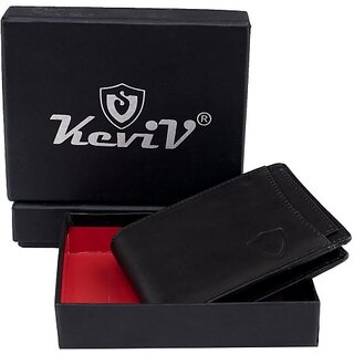 Keviv Men Black Genuine Leather Wallet - Mini (10 Card Slots)