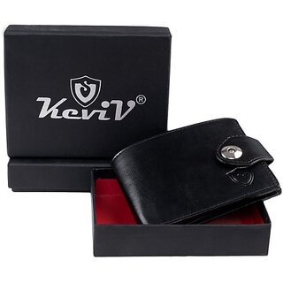                       Keviv Men Casual Black Genuine Leather Wallet - Mini (4 Card Slots)                                              