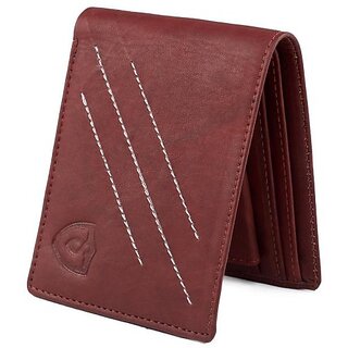                       Keviv Men Casual Red Genuine Leather Wallet - Mini (10 Card Slots)                                              