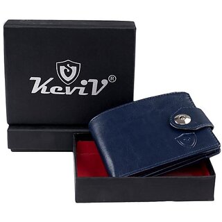                      Keviv Men Casual Blue Genuine Leather Wallet - Mini (5 Card Slots)                                              