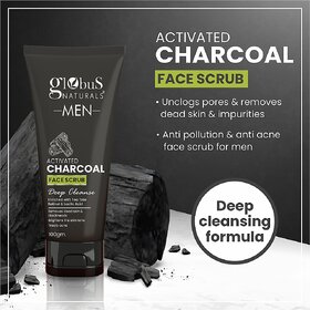 Globus Naturals Anti Pollution & Anti Acne Charcoal Face Wash, Detoxifying Cleanser, Fights Pollution and De-Tans skin, For Men with Oily & Acne Prone Skin, 100 gms