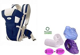 Aurapuro Baby Blue Carry Bag With 2 Daiper  &  2 Inserts Combo Baby Carrier  (Blue, Front Carry Facing In)