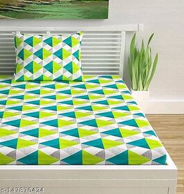 Homeberry Multicolor Geometrical Design Single Bedsheet with Single Pillow Cover