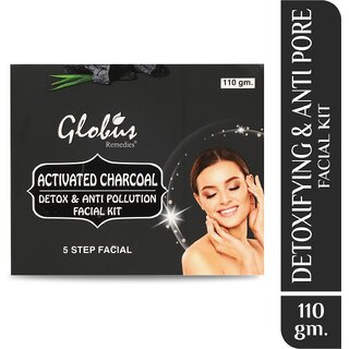                       Globus Naturals Charcoal Facial Kit For Detox & Anti Pollution Skin | 5 Step Detoxifying & Anti Acne Kit |Paraben Free | Salon Grade                                              