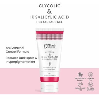                       Globus Naturals Glycolic & 1% Salicylic Acid Herbal Anti Acne Face Gel                                              