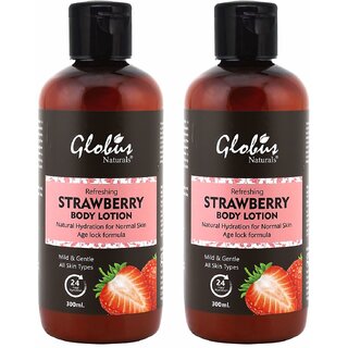                       Globus Naturals Refreshing Strawberry Body Lotion With Aloevera,Banana,Kokum Butter                                              