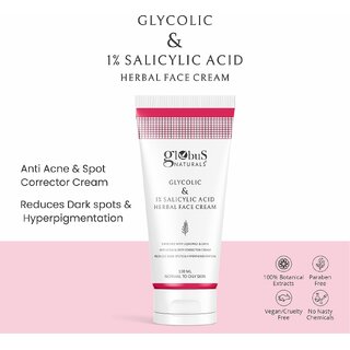                       Globus Naturals Glycolic & 1% Salicylic Acid Herbal Anti Acne Face Cream                                              