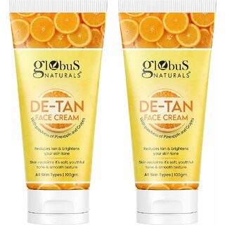                       Globus Naturals De Tan Face Cream, Tan Removal, Suitable For All Skin Types, (Pack-2)                                              