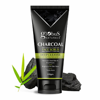                       Globus Naturals Charcoal Face Scrub Enriched With Tea Tree, Retinol|Anti-Blackheads                                              