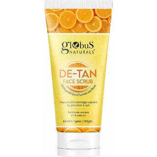                       Globus Naturals De-Tan Face Scrub, Enriched With Lemon & Rose, Suitable For All Skin Types, 100 Gm                                              