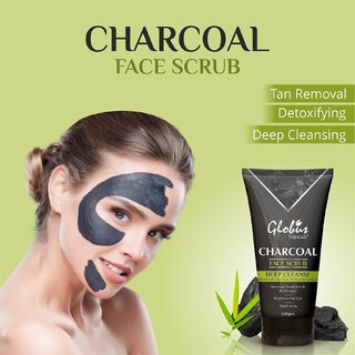                       Globus Naturals Charcoal Face Scrub For Blackheads|Whiteheads|Oil Control| Deep Exfoliation                                              