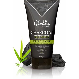                       Globus Naturals Blackhead Clear Charcoal Face Scrub Enriched With Tea Tree, Retinol,Lactic Acid                                              