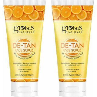                       Globus Naturals De-Tan Face Scrub, Enriched With Lemon & Rose, Suitable For All Skin Types, 100 Gm (Pack-2)                                              