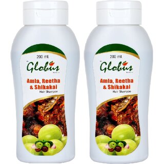                       Globus Remedies Amla Reetha Shikakai Shampoo - 200 ml, Set of 2                                              