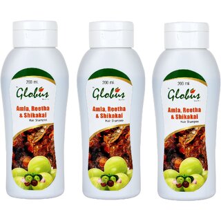                       Globus Remedies Amla Reetha Shikakai Shampoo - 200 ml, Set of 3                                              