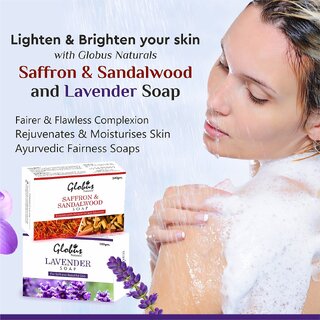                       Globus Naturals Saffron & Lavender Skin Lightening, Brightening Soap Combo Pack                                              