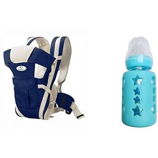 Aurapuro Baby Blue Carry Bag With 120Ml Baby Feeding Glass Bottle Baby Carrier  (Blue, Front Carry Facing In)