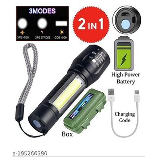                       Mini Rechargeable Pocket Light Zoom COB USB Charging Led Water Proof DP Torch (Black, 9 cm, Rechargeable)Flash Lights                                              