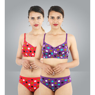 Buy Emosis Bra Panty Set Polka Print Red Purple Lingerie Set