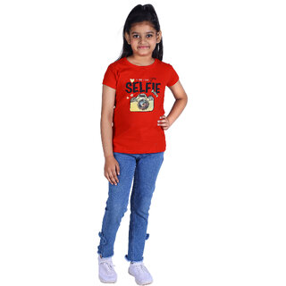                       Kid Kupboard Cotton Girls T-Shirt, Red, Half-Sleeves, Crew Neck, 9-10 Years                                              