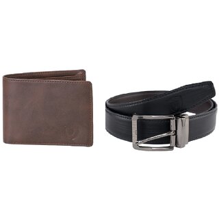                       Combo Of Keviv Men Casual Black, Brown Artificial Leather Belt and Brown Genuine Leather Wallet (10 Card Slots)                                              