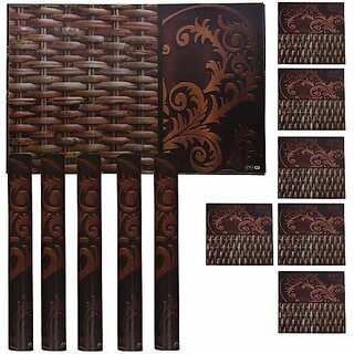 M/S Revaxo Rectangular Pack Of 6 Table Placemat (Brown, Pvc) M/S Revaxo Rectangular Pack Of 6 Table Placemat (Brown, Pvc)