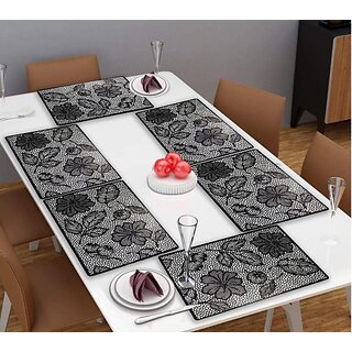                       Revexo Rectangular Pack Of 6 Table Placemat (Black, Pvc)                                              