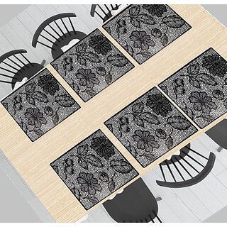                       Revexo Rectangular Pack Of 6 Table Placemat (Black, Pvc)                                              