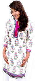 The Mini Needle White Cotton Floral Stitched Kurti For Women