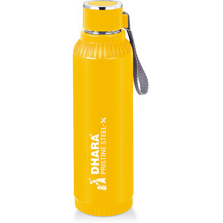 Dhara Stainless Steel Quench 900 Inner Steel and Outer Plastic Water Bottle, 700ml, Yellow  BPA Free  Leak Proof  Off