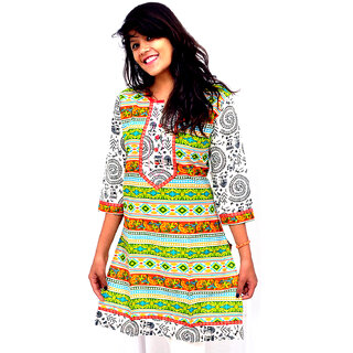                       The Mini Needle Multicolor Cotton Geometric Stitched Kurti For Women                                              