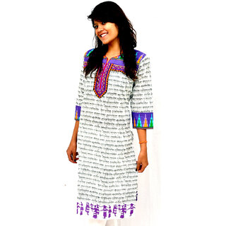 Buy The Mini Needle White Cotton Printed Stitched Kurti For Women