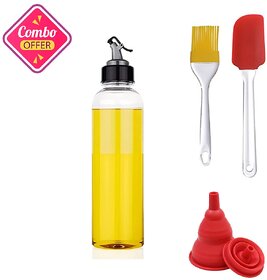 1000 ml Plastic Oil Dispenser Bottle for Kitchen With Oil Silicon Funnel and 1 set Silicone Oil Brush  Spatula