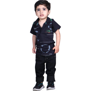                       Kid Kupboard Cotton Baby Boys T-Shirt, Dark Black, Half-Sleeves, Collared Neck, 2-3 Years                                              