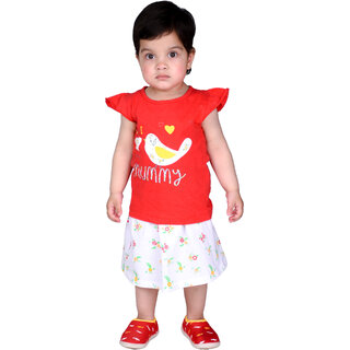                       Kid Kupboard Cotton Baby Girls Top and Skirt, Red and White, Half-Sleeves, Crew Neck, 1-2 Years                                              