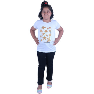                       Kid Kupboard Cotton Girls T-Shirt, Light White, Half-Sleeves, Crew Neck, 7-8 Years                                              