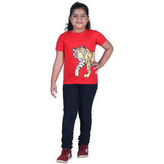                       Kid Kupboard Cotton Girls T-Shirt, Light Red, Half-Sleeves, Crew Neck, 8-9 Years                                              