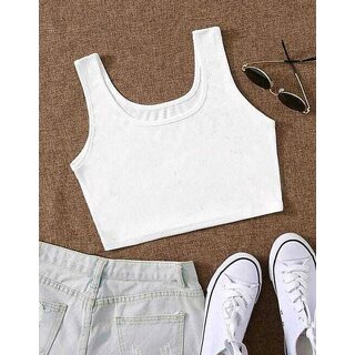                       Raabta Fashion Full Coverage White Tank Top                                              