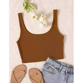                       Raabta Fashion Full Coverage Brown Tank Top                                              