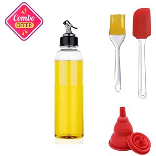                      1000 ml Plastic Oil Dispenser Bottle for Kitchen With Oil Silicon Funnel and 1 set Silicone Oil Brush  Spatula                                              