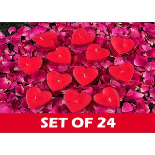                       AAMU MOON Heart Shaped Rose Scented Floating Candles For Diwali, Valentine Day and Special Events - Set of 24 Piece, Red                                              