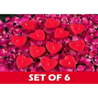                       AAMU MOON Heart Shaped Rose Scented Floating Candles For Diwali, Valentine Day and Special Events - Set of 6 Piece, Red                                              