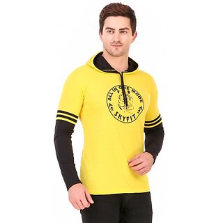 SKYFIT Hooded Neck Tshirts For men Men Solid Hooded Neck Yellow T-Shirt