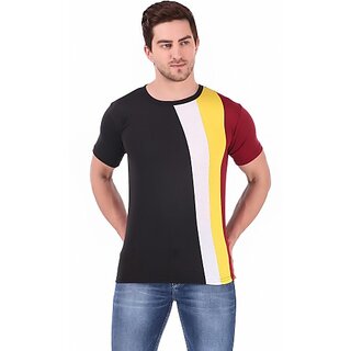                       SKYFIT Multicolor half sleeve black tshirt Men Solid Round Neck Black T-Shirt                                              